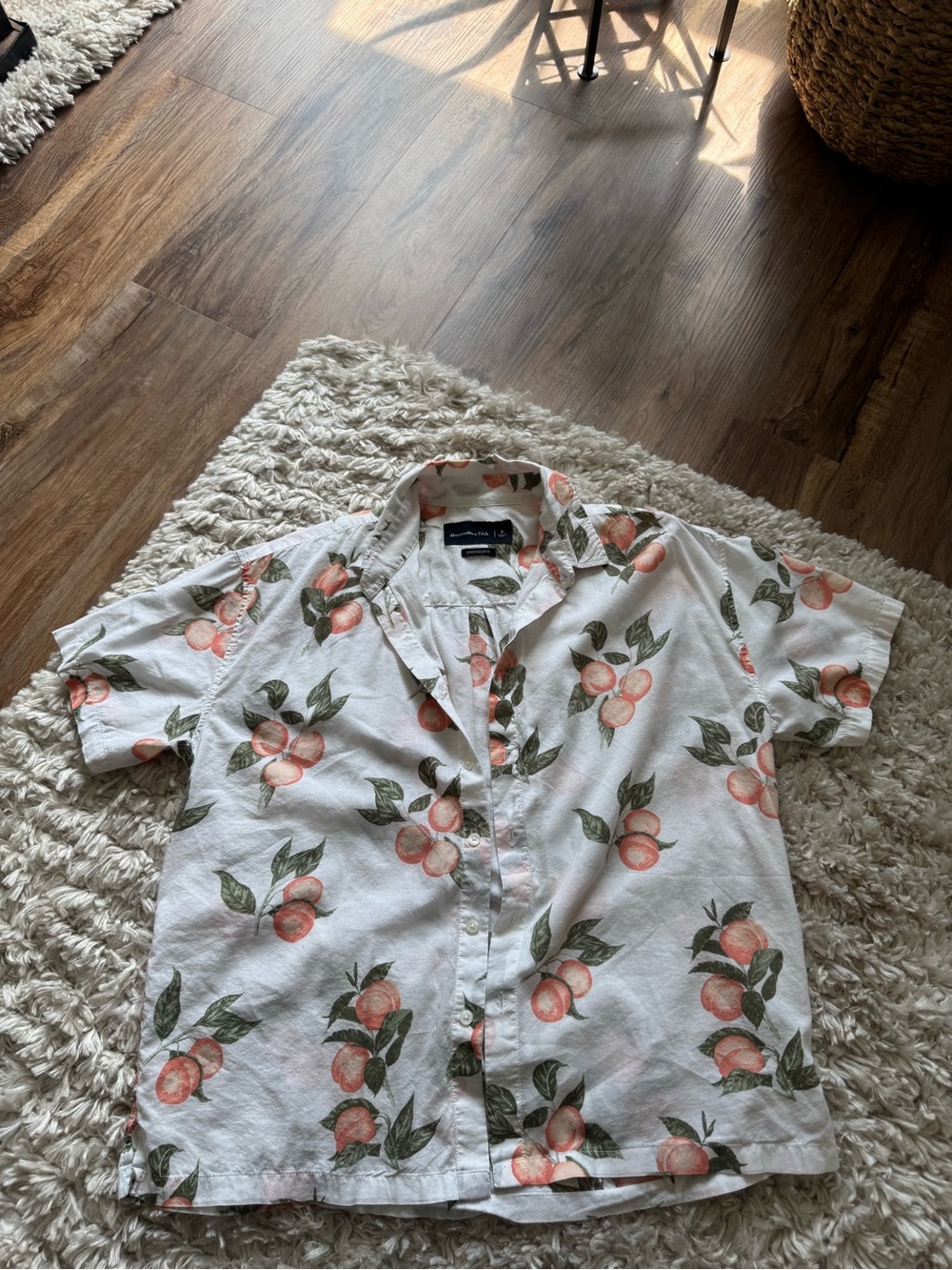 Abercrombie & Fitch White Button-Down Shirt with Peach Print